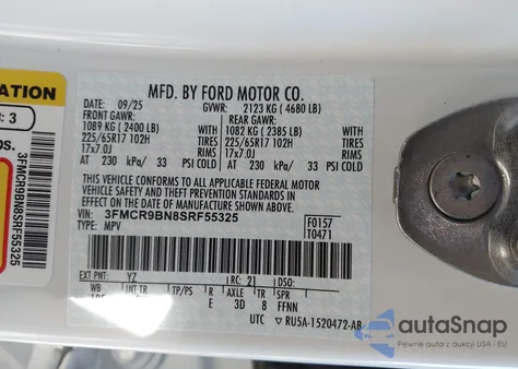 2025 Ford Bronco Sport Big Bend from USA, damaged, VIN 3FMCR9BN8SRF55325